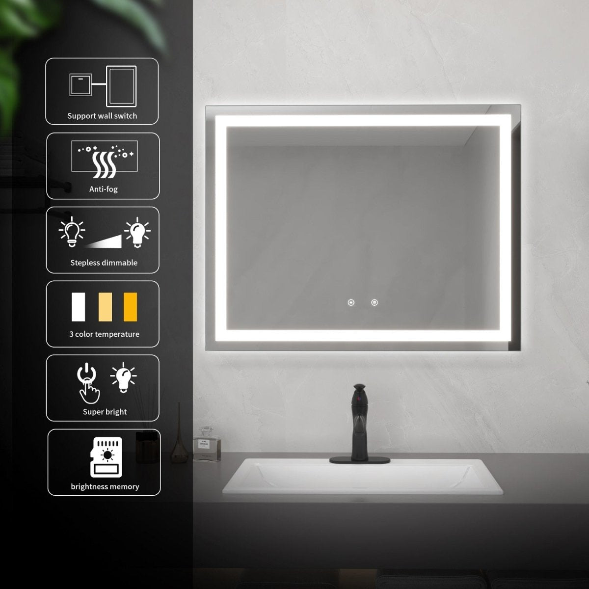 Rectangular Frameless Wall Bathroom Vanity Mirror(36x28 in) - buyfaucet.com
