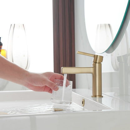 Single Handle Bathroom Faucet Drip-Free Faucet Brushed Gold - buyfaucet.com