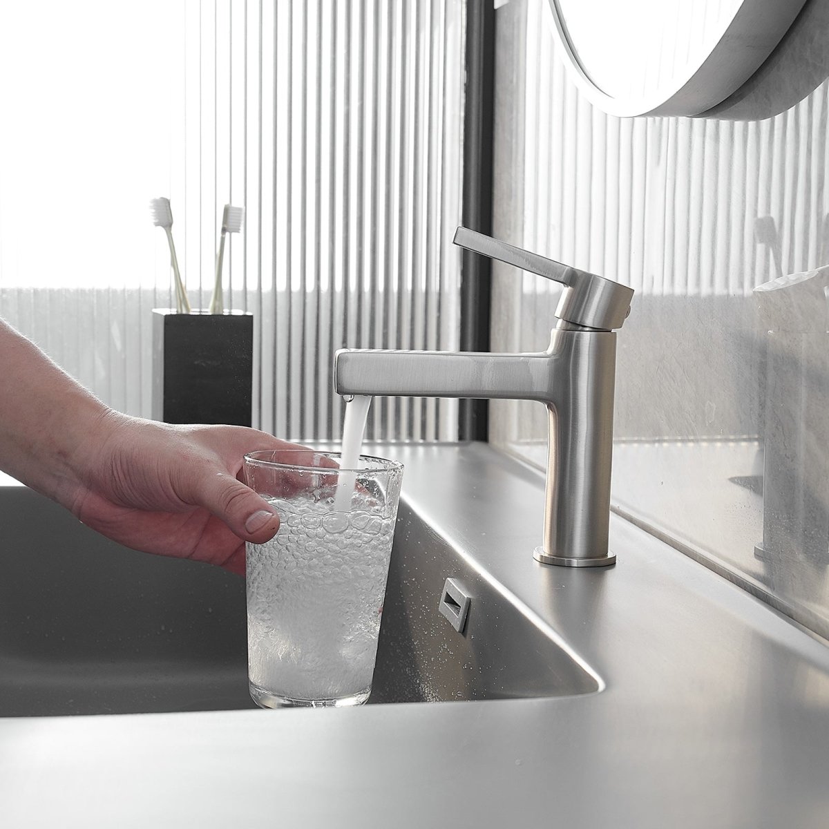 Single Handle Bathroom Faucet Drip-Free Faucet Brushed Nickel-1 - buyfaucet.com
