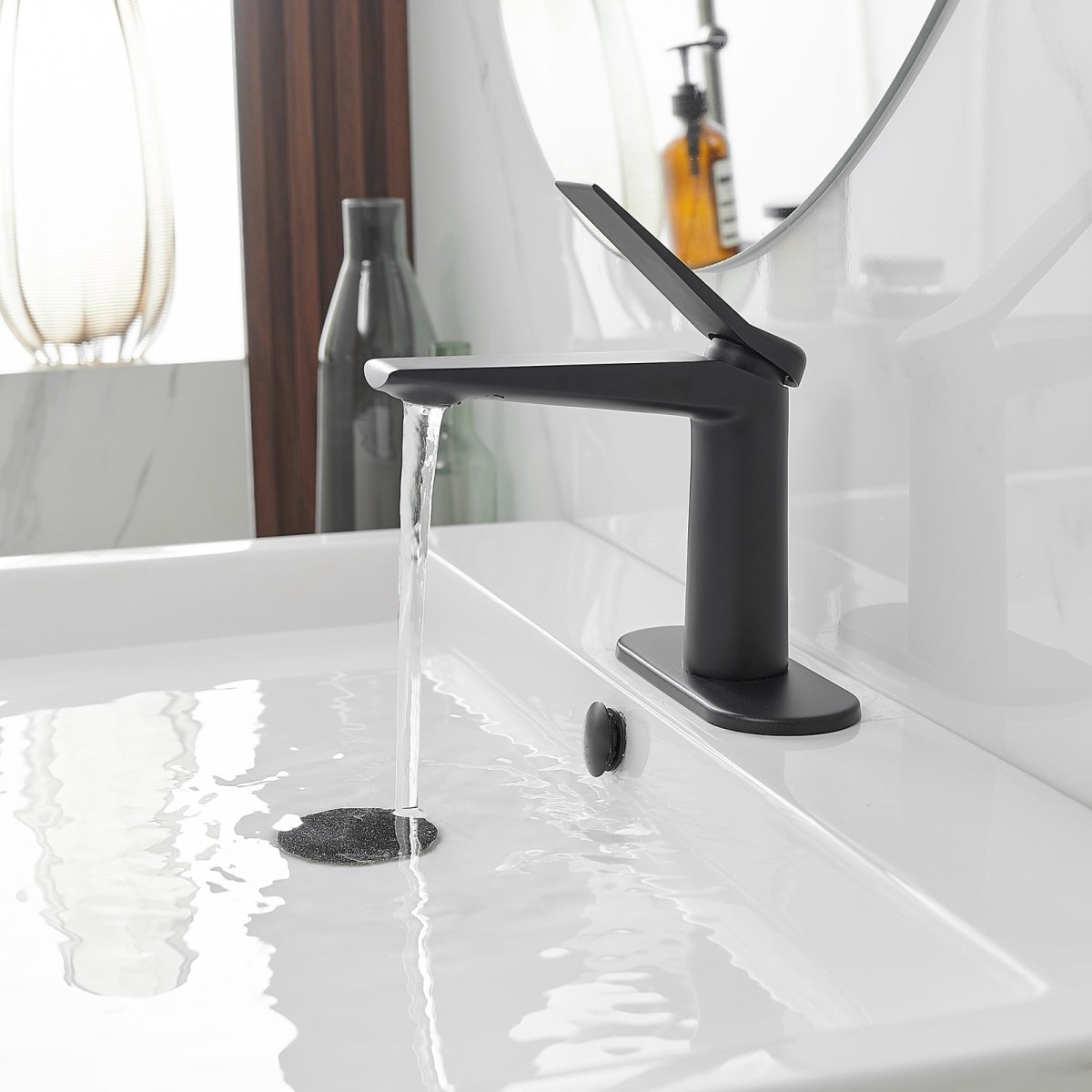 Single Handle Bathroom Sink Faucet with Pop Up Drain Black-1 - buyfaucet.com