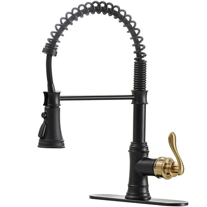 Single-Handle Faucet With Deck Plate in Matte Black & Gold-1 - buyfaucet.com