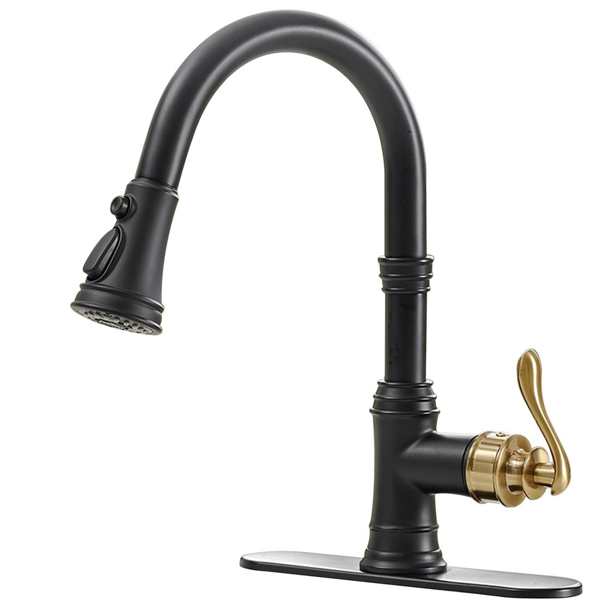 Single-Handle Faucet With Deck Plate in Matte Black & Gold - buyfaucet.com