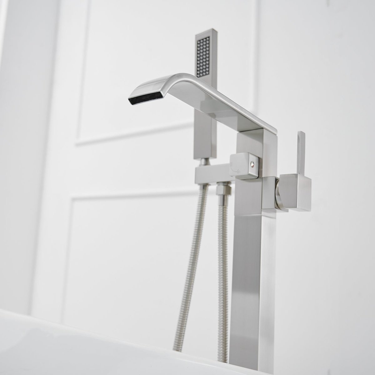 Single-Handle Floor Mount Bathtub Faucet Brushed Nickel - buyfaucet.com