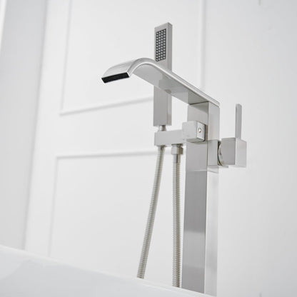 Single-Handle Floor Mount Bathtub Faucet Brushed Nickel - buyfaucet.com