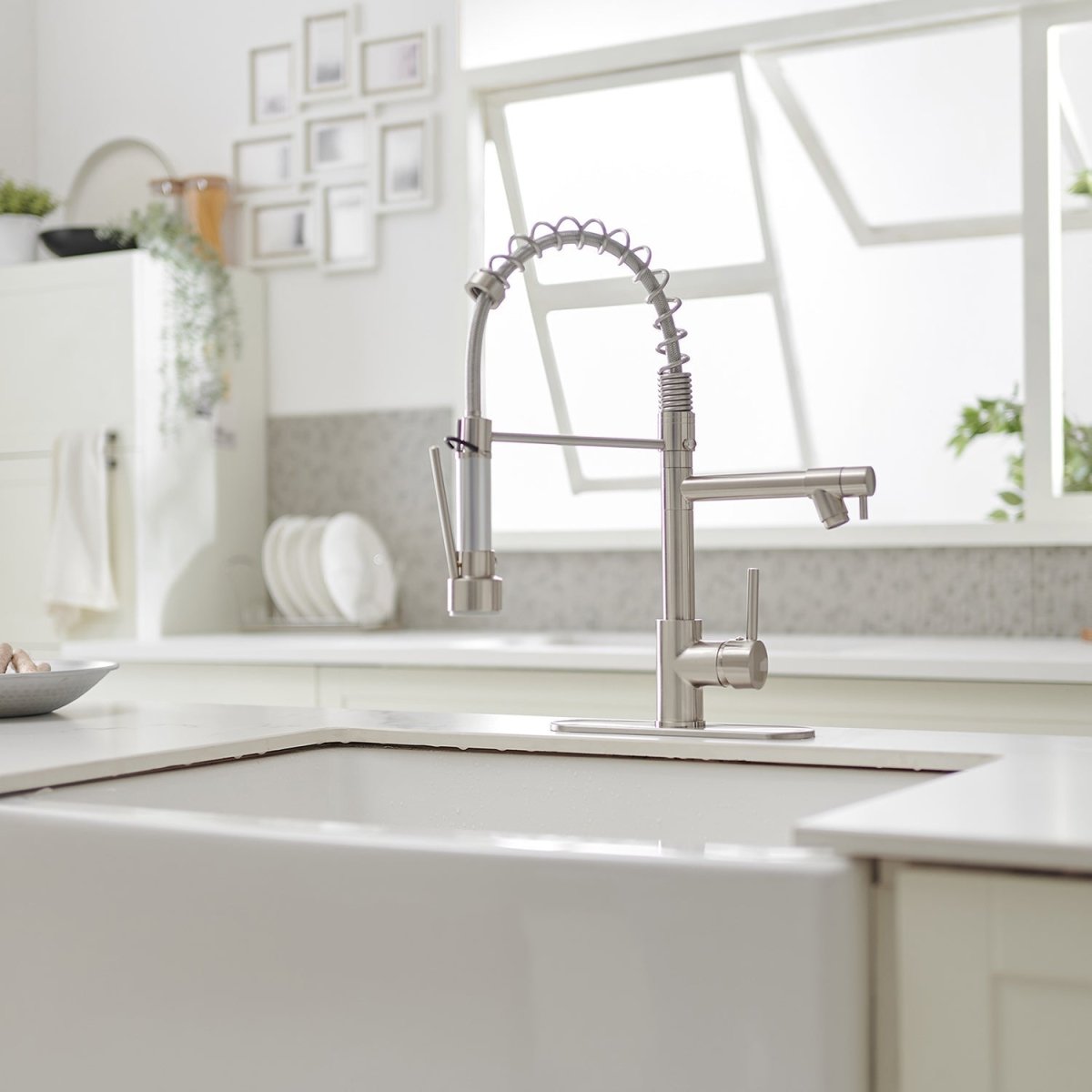 Single-Handle High Arc Kitchen Faucet with Deck Plate Nickel - buyfaucet.com