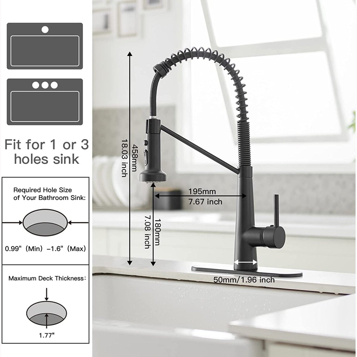 Single-Handle Kitchen Faucet with Deck Plate in Matte Black - buyfaucet.com
