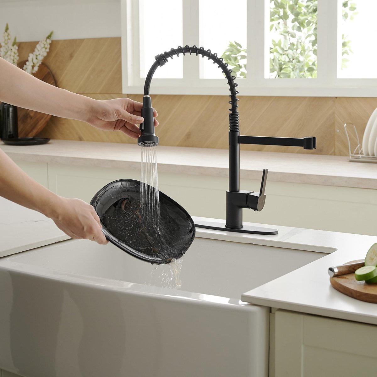 Single Handle Kitchen Sink Faucet with Pull Down Sprayer Black - buyfaucet.com