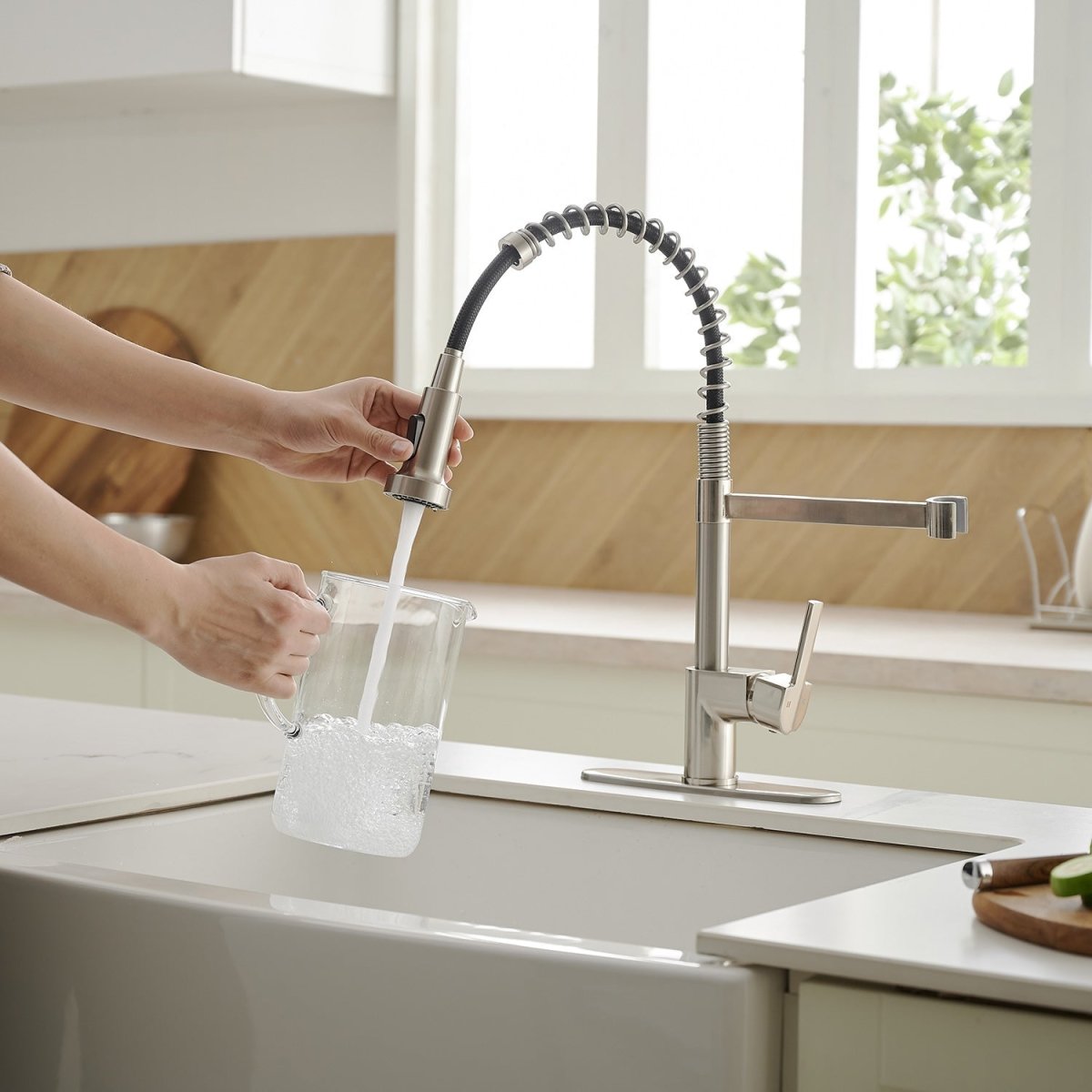 Single Handle Kitchen Sink Faucet with Pull Down Sprayer Nickel - buyfaucet.com