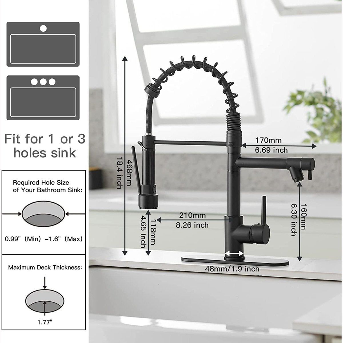 Single-Handle Pull-Down Kitchen Faucet with Deck Plate Black - buyfaucet.com