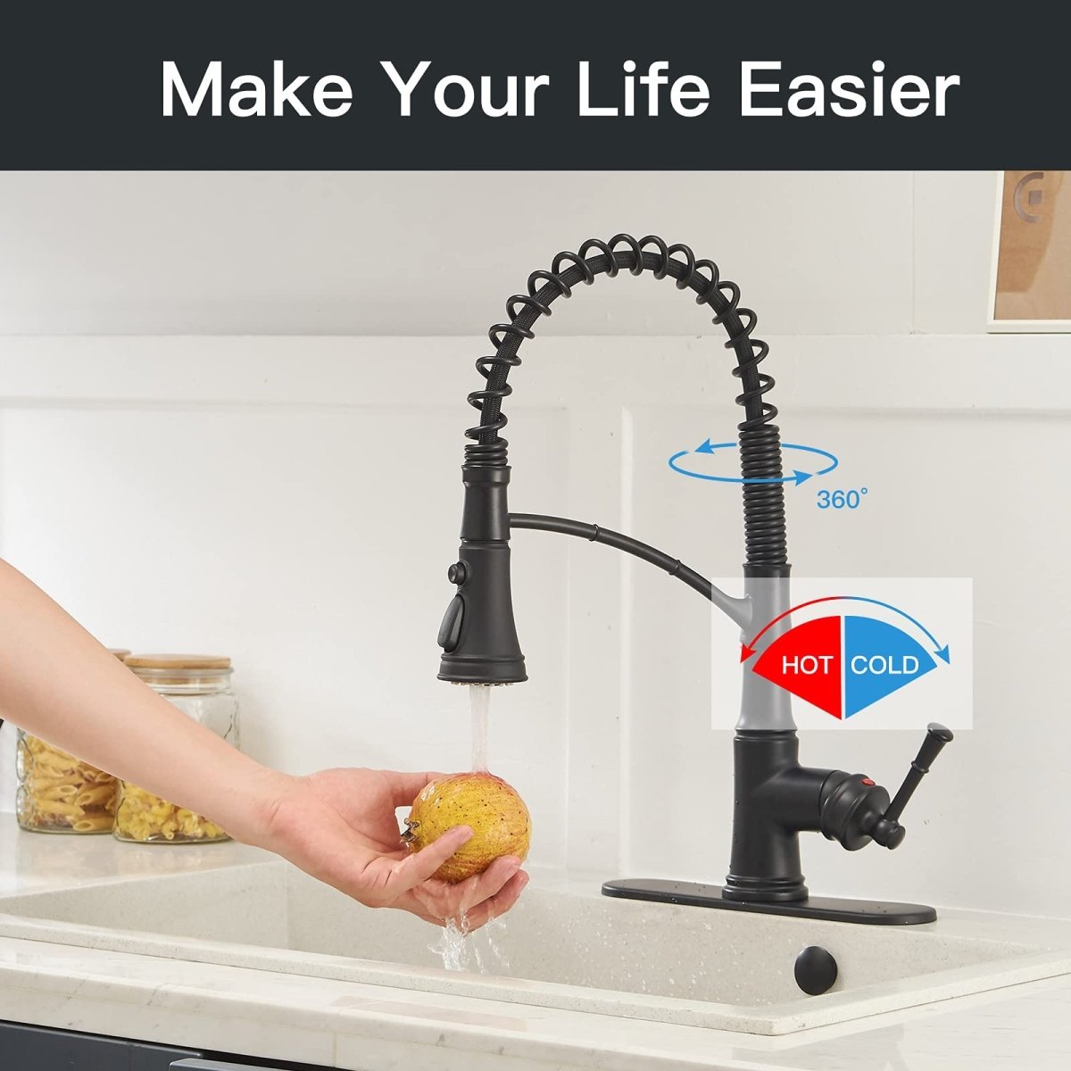 Single-Handle Pull-Down Sprayer 3 Spray Kitchen Faucet Black - buyfaucet.com
