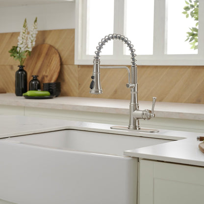 Single-Handle Pull-Down Sprayer Arc Kitchen Faucet Nickel - buyfaucet.com