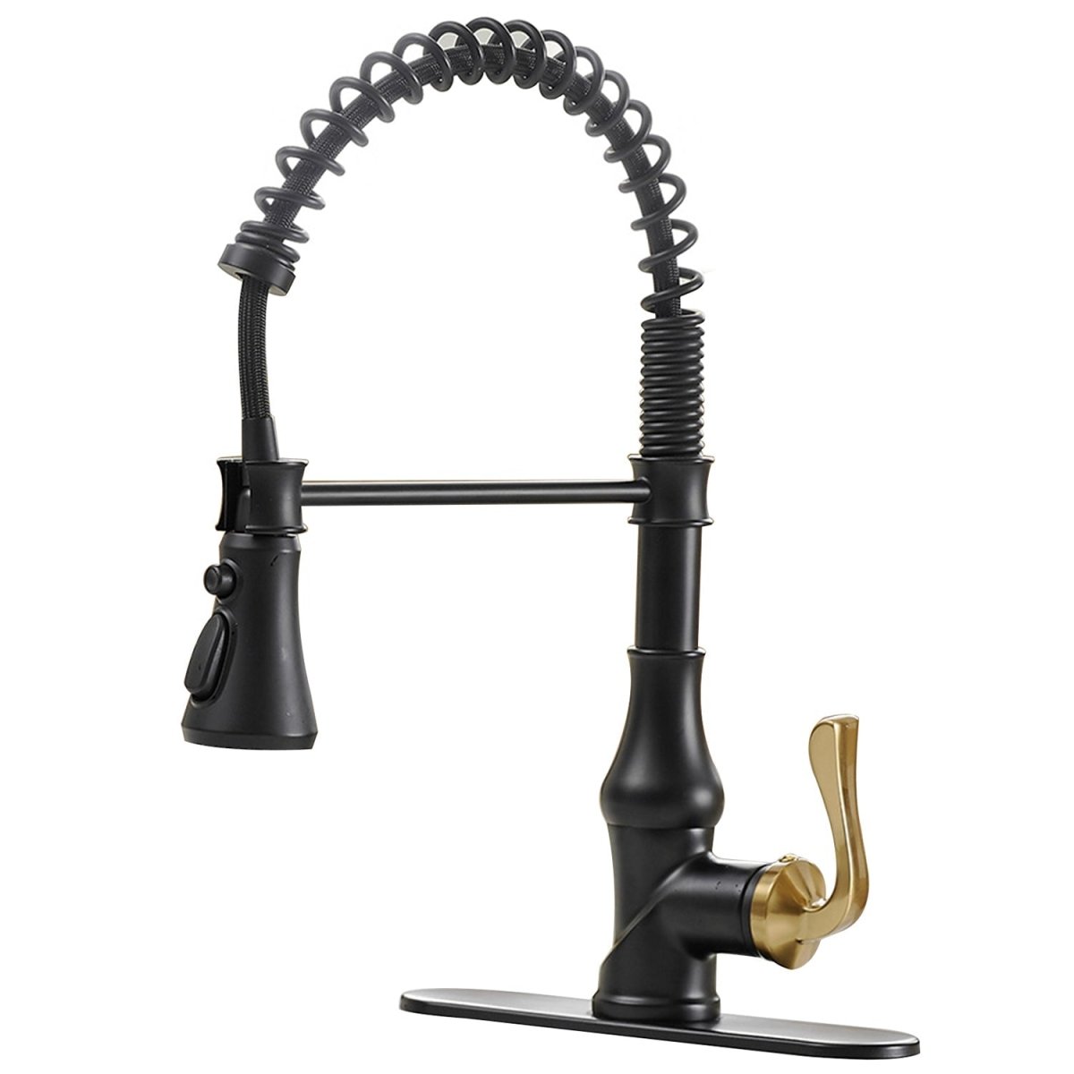 Single-Handle Pull-Down Sprayer Kitchen Faucet Black & Gold - buyfaucet.com