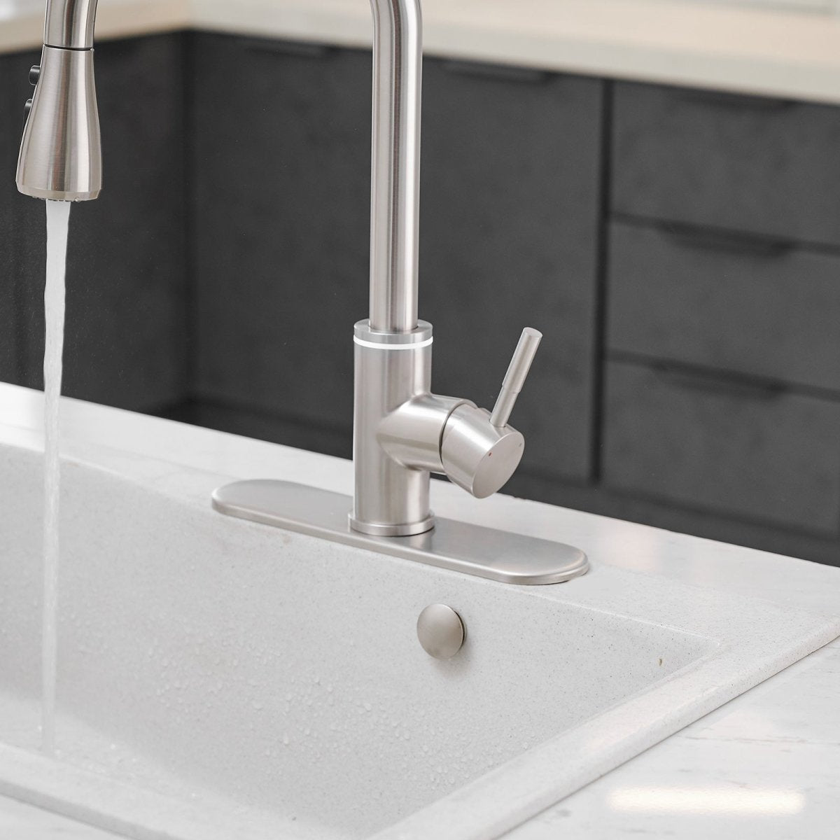 Single Handle Pull-Out Sprayer Kitchen Faucet Brushed Nickel - buyfaucet.com