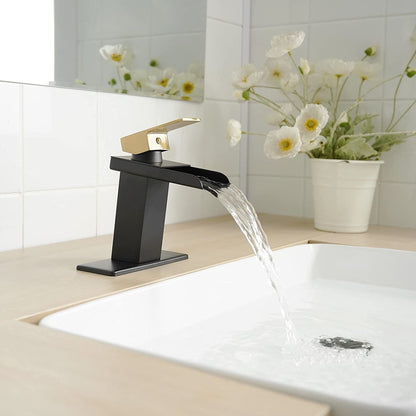 Single Handle Single Hole Bathroom Faucet Matte Black & Gold - buyfaucet.com
