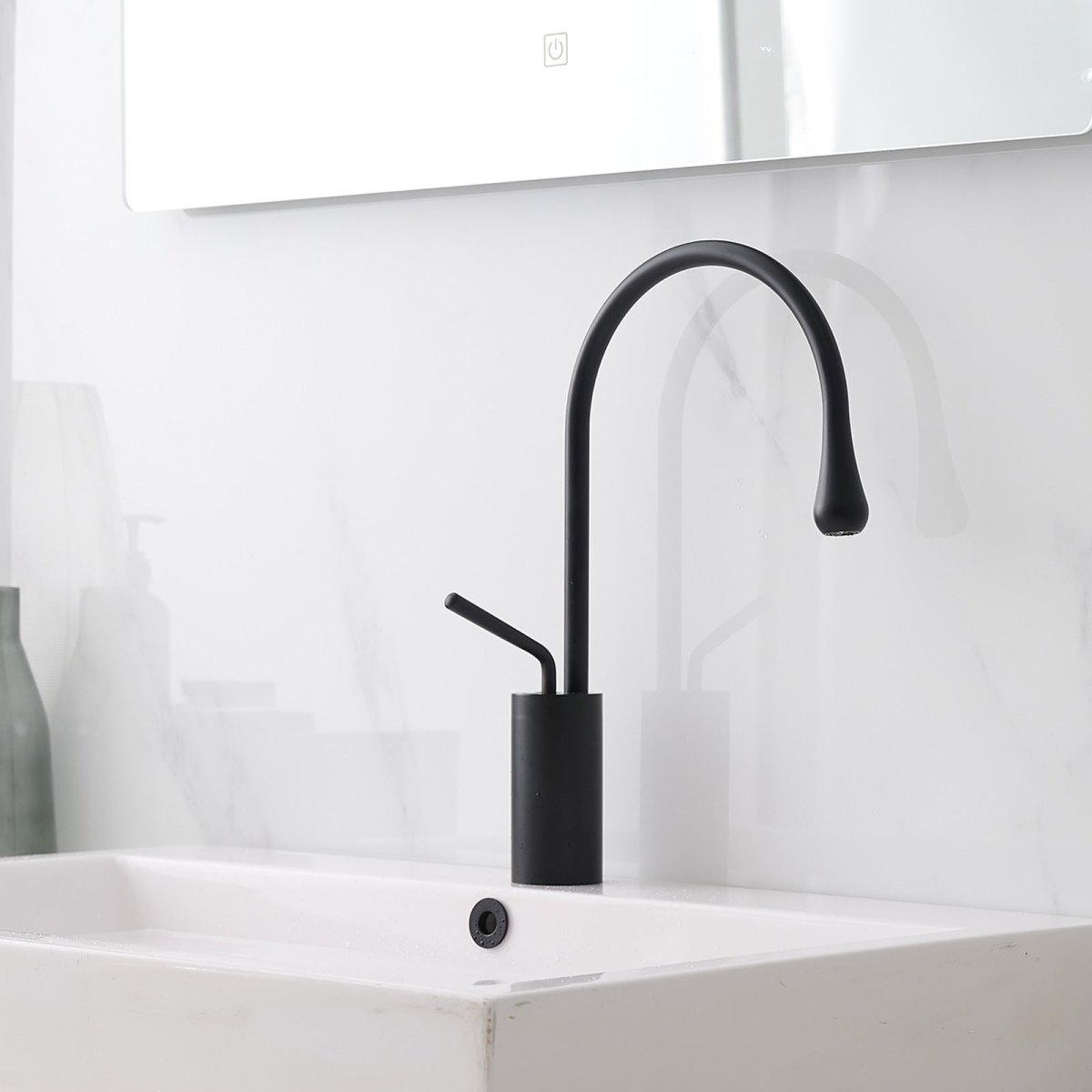 Single Handle Single Hole High Arc Bathroom Faucet Black - buyfaucet.com