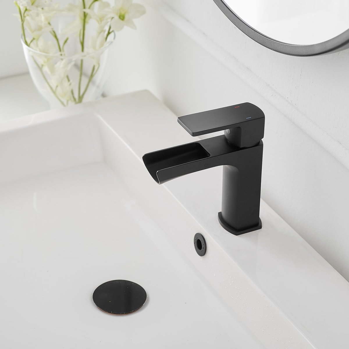Single Handle Single Hole Low-Arc Bathroom Faucet Black - buyfaucet.com