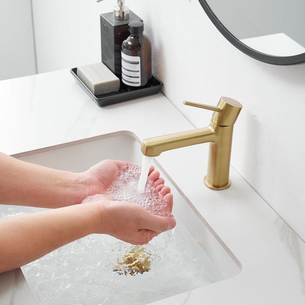 Single Handle Single Hole Modern Bathroom Faucet Brushed Gold - buyfaucet.com
