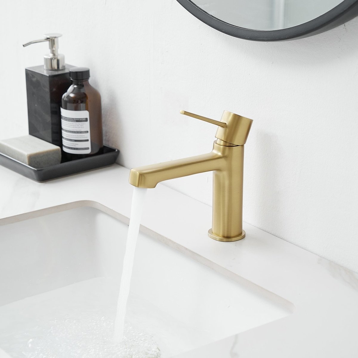 Single Handle Single Hole Modern Bathroom Faucet Brushed Gold - buyfaucet.com
