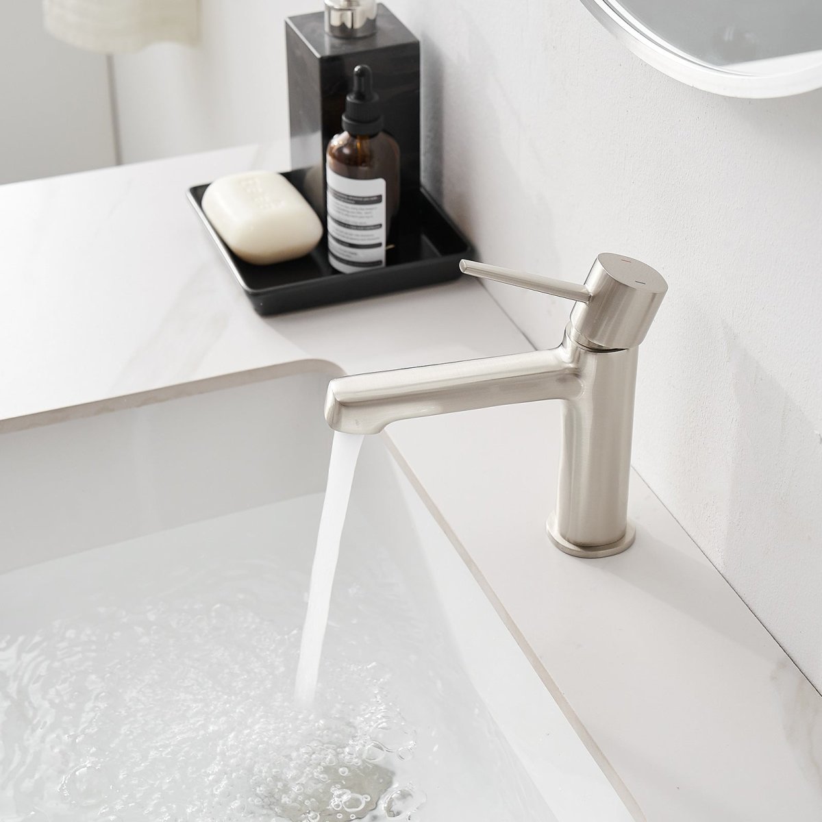 Single Handle Single Hole Modern Bathroom Faucet Brushed Nickel-1 - buyfaucet.com