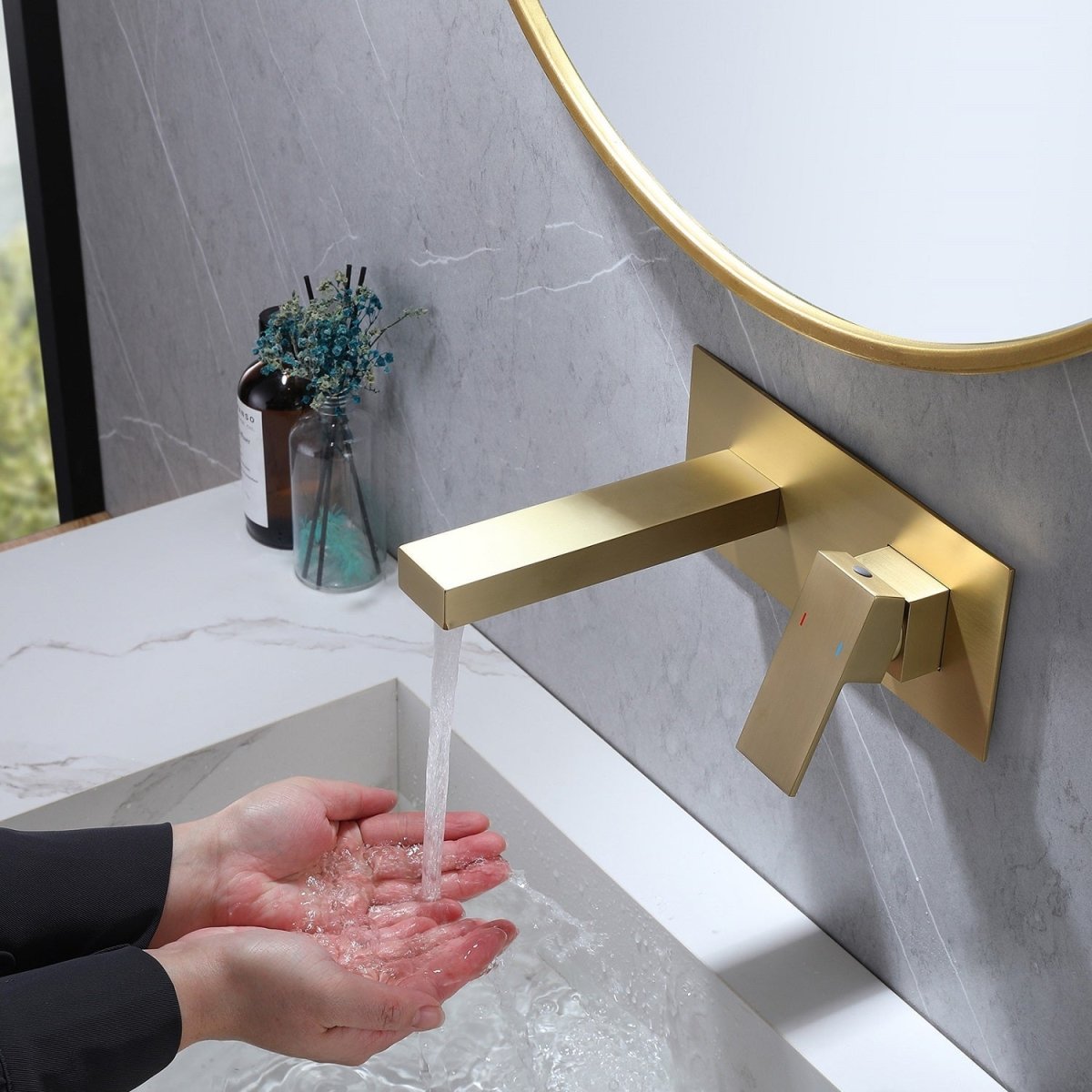 Single-Handle Wall Mount Bathroom Faucet Brushed Gold - buyfaucet.com
