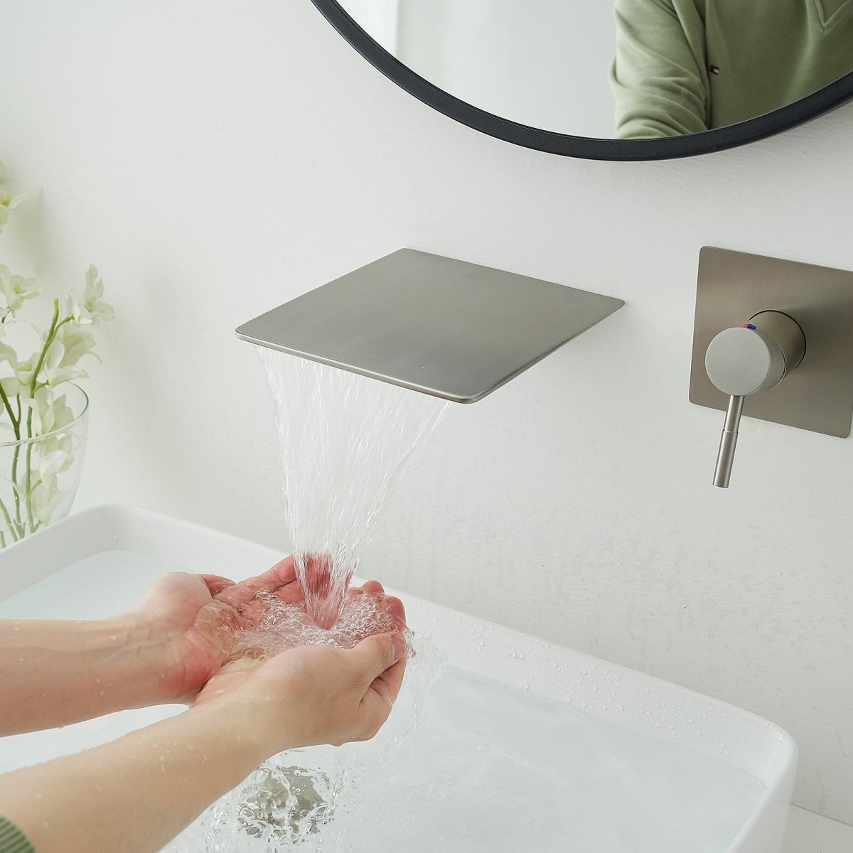 Single Handle Wall Mount Bathroom Faucet Brushed Nickel - buyfaucet.com