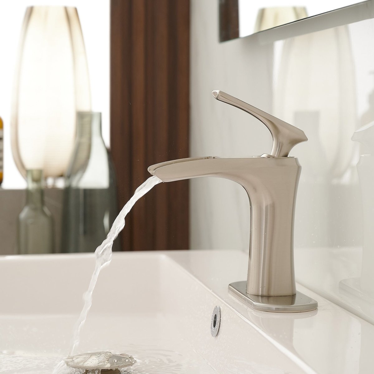 Single Handle Waterfall Bathroom Vanity Faucets Brushed Nickel - buyfaucet.com