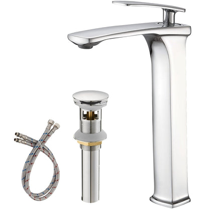 Single Handle without Overflow Vessel Bathroom Faucet Chrome - buyfaucet.com