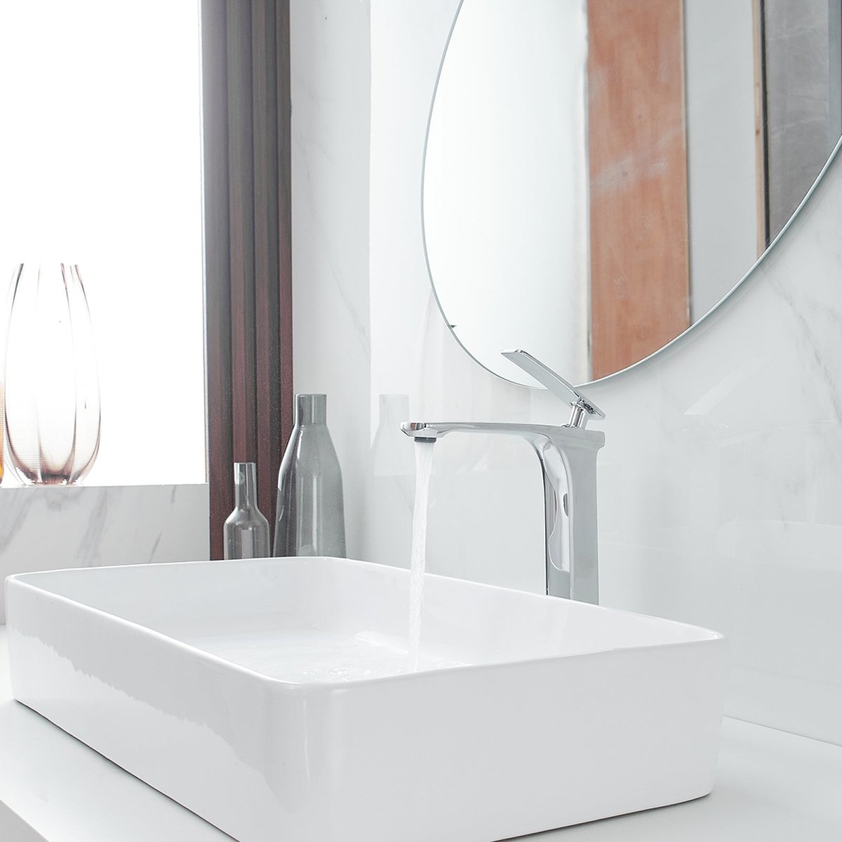 Single Handle without Overflow Vessel Bathroom Faucet Chrome - buyfaucet.com