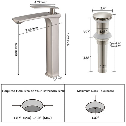 Single Handle without Overflow Vessel Bathroom Faucet Nickel - buyfaucet.com
