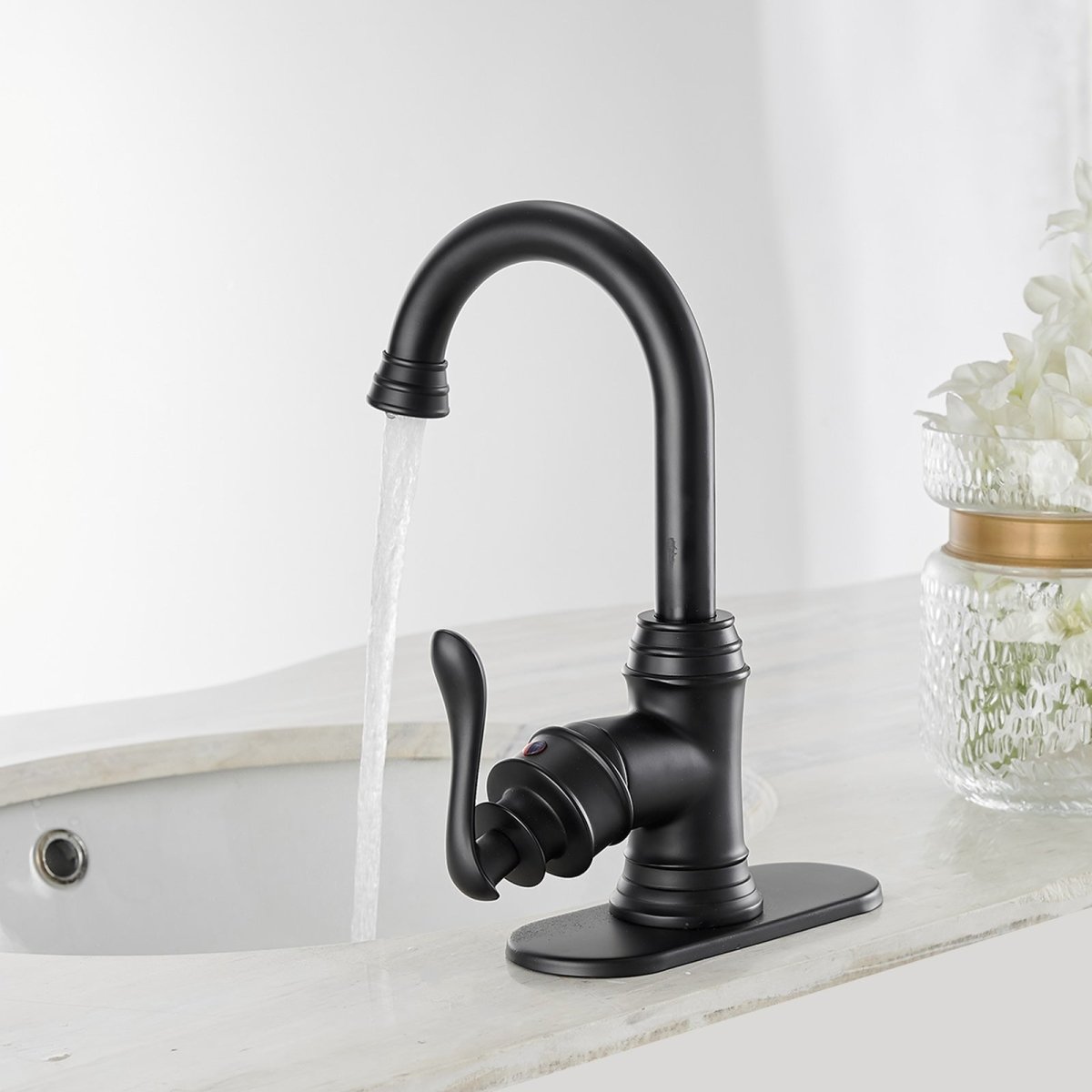 Single Hole 1-Handle Bathroom Faucet With Swivel Spout Black - buyfaucet.com
