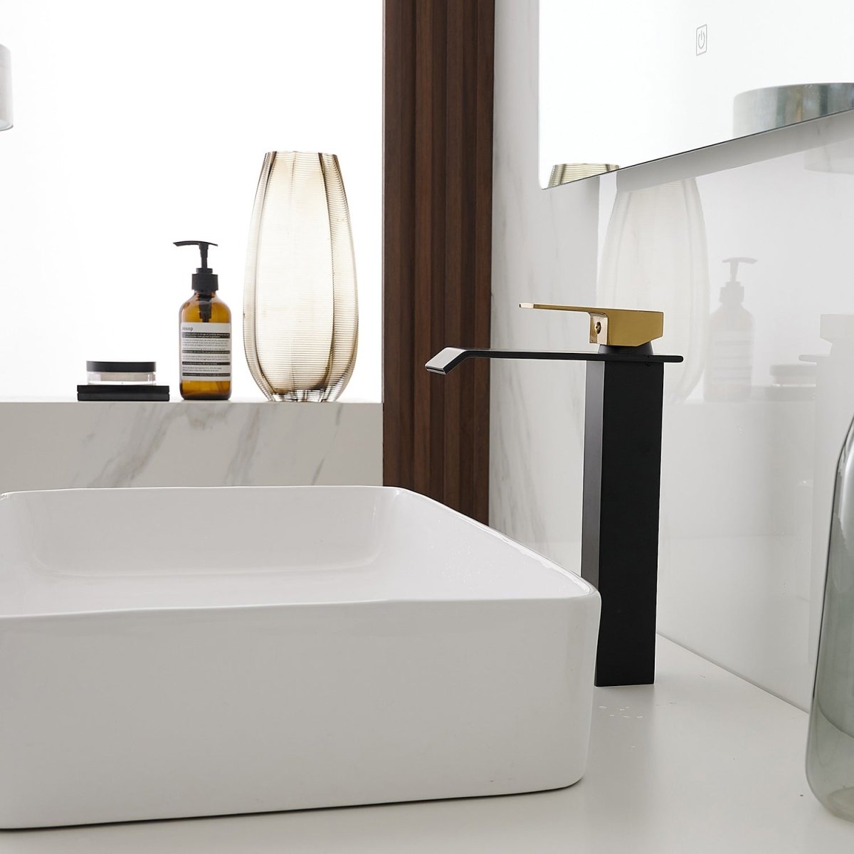 Single Hole Bathroom Faucet with Pop-up Drain Black & Gold - buyfaucet.com