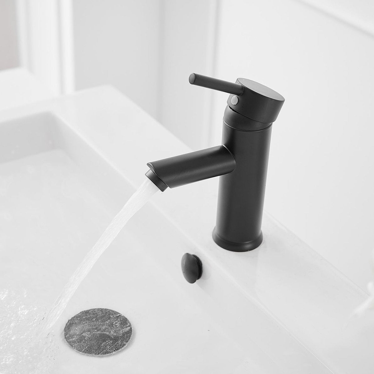 Single Hole Bathroom Faucet With Pop Up Drain in Matte Black - buyfaucet.com