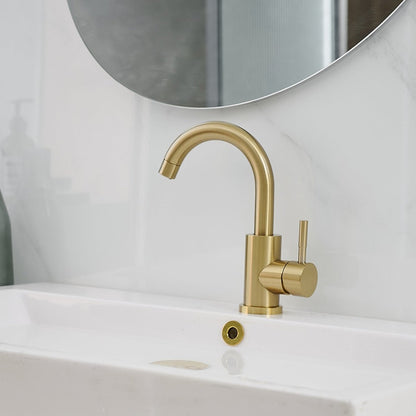 Single Hole Bathroom Faucet with Swivel Spout Brushed Gold - buyfaucet.com
