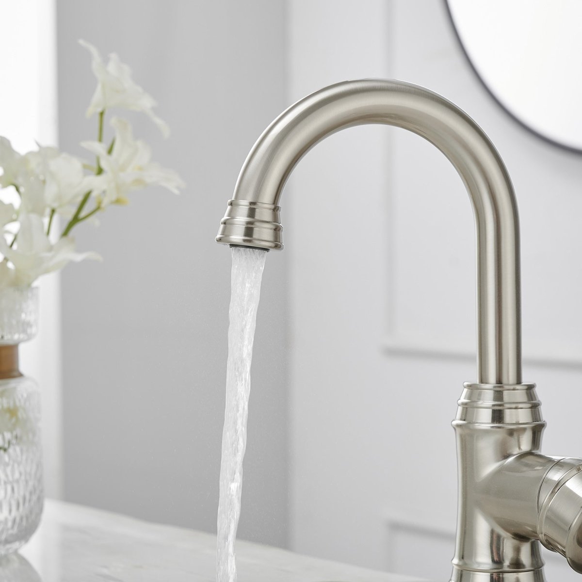 Single Hole Bathroom Faucet with Swivel Spout Brushed Nickel - buyfaucet.com