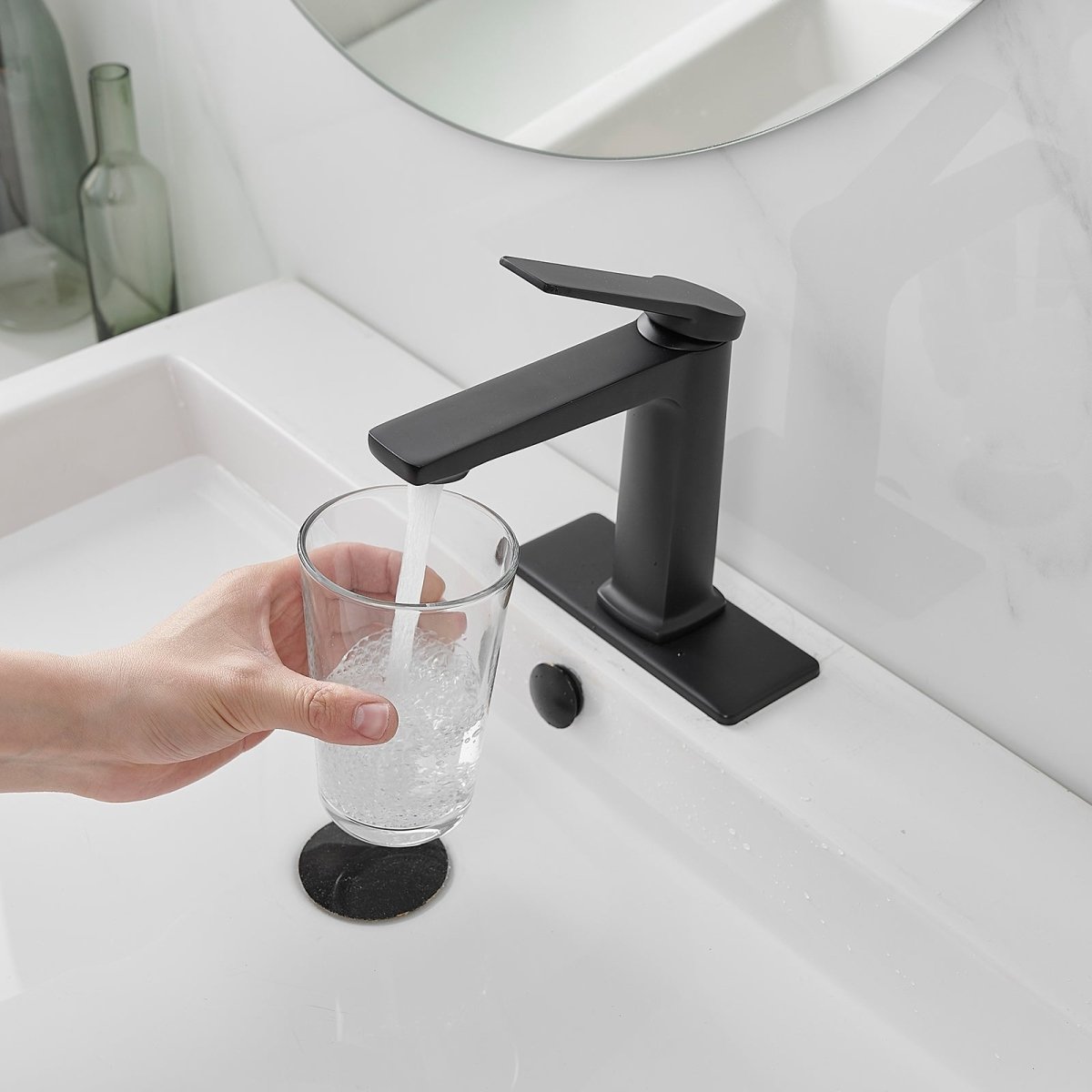 Single Hole Bathroom Sink Faucet with Pop Up Drain Black - buyfaucet.com