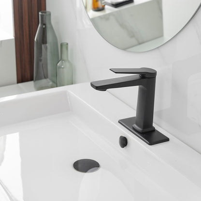 Single Hole Bathroom Sink Faucet with Pop Up Drain Black - buyfaucet.com