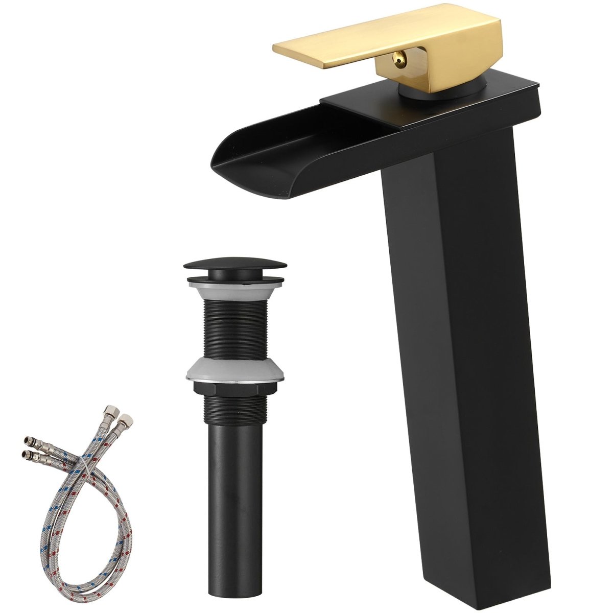Single Hole Bathroom Sink Faucet with Supply Hose Black Gold - buyfaucet.com
