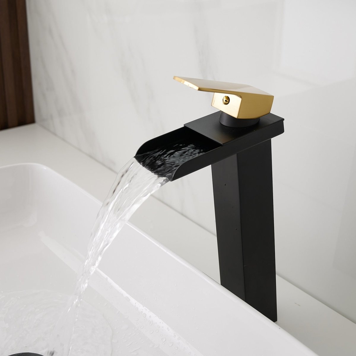 Single Hole Bathroom Sink Faucet with Supply Hose Black Gold - buyfaucet.com