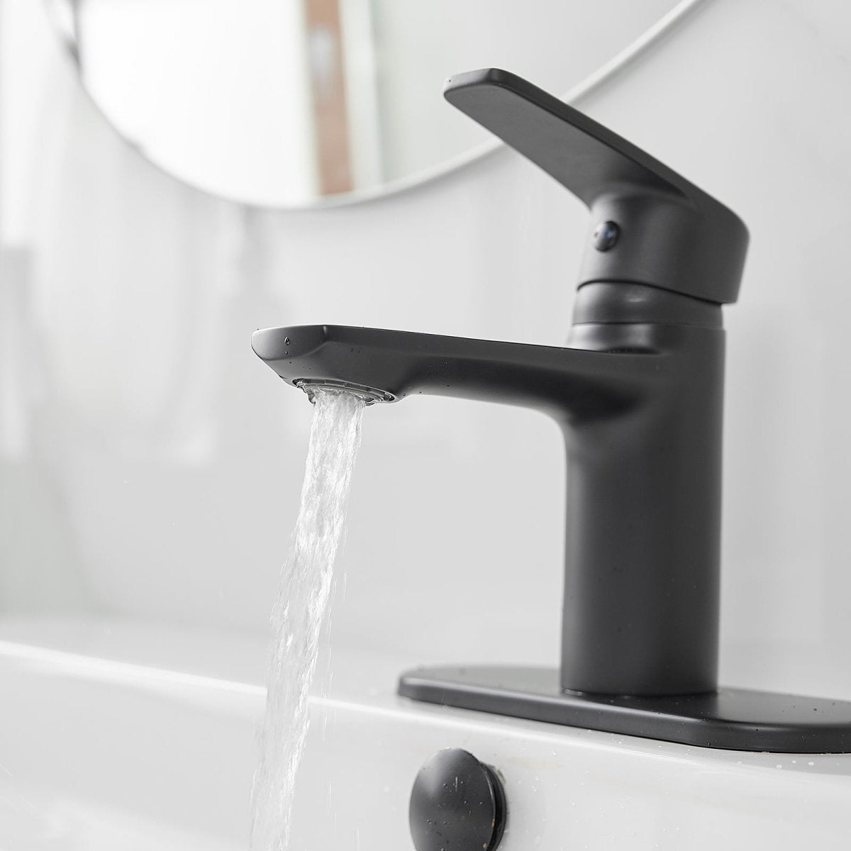 Single Hole Commercial Bathroom Sink Faucet with Drain Black - buyfaucet.com