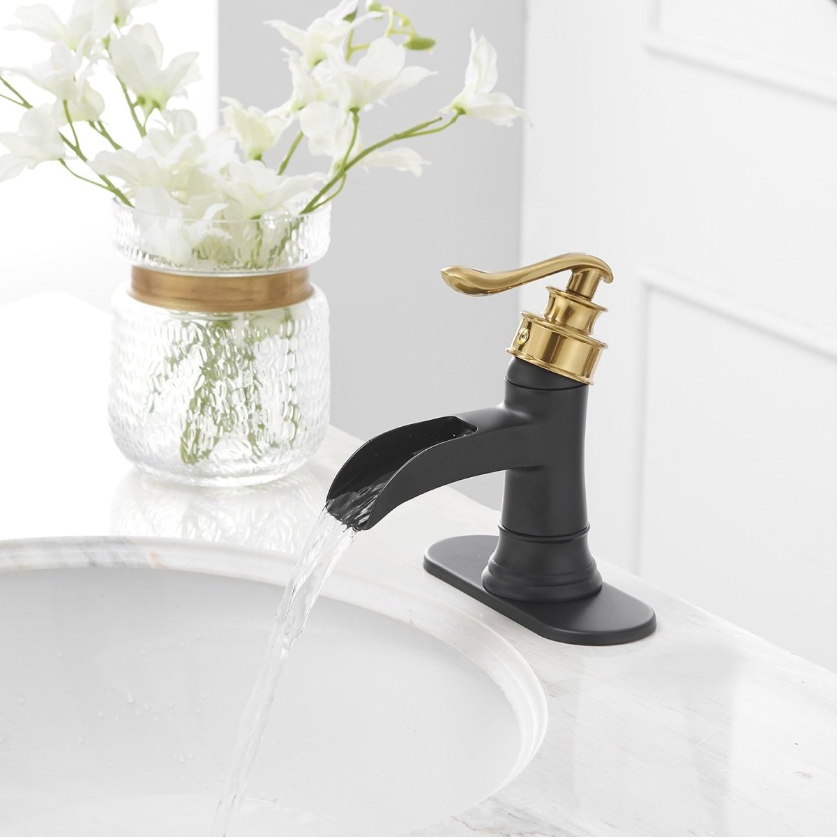 Single Hole Single Handle Bathroom Faucet Black and Gold-1 - buyfaucet.com
