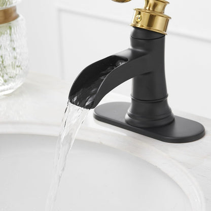 Single Hole Single Handle Bathroom Faucet Black and Gold-1 - buyfaucet.com
