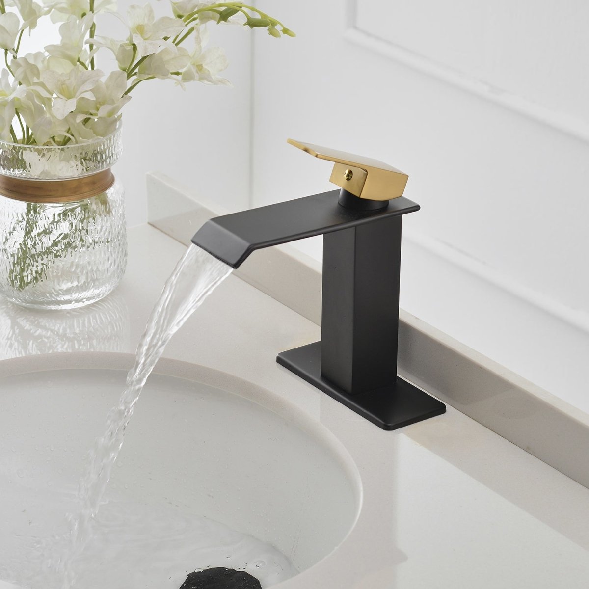 Single Hole Single-Handle Bathroom Faucet Matte Black & Gold - buyfaucet.com