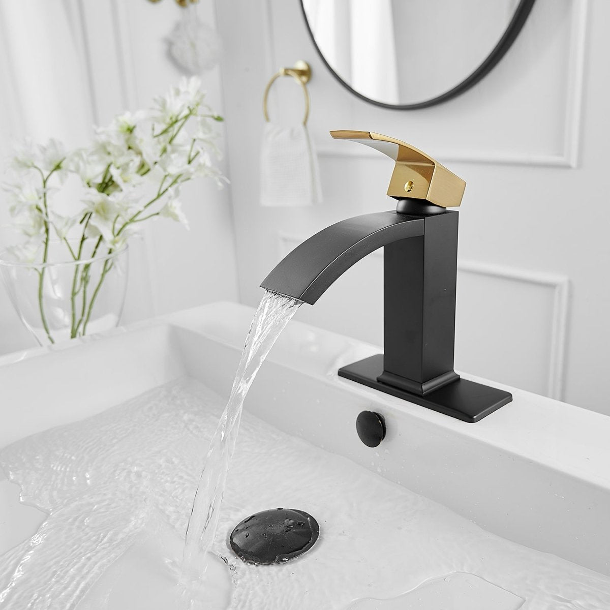 Single Hole Single Handle Bathroom Sink Faucet Gold & Black - buyfaucet.com