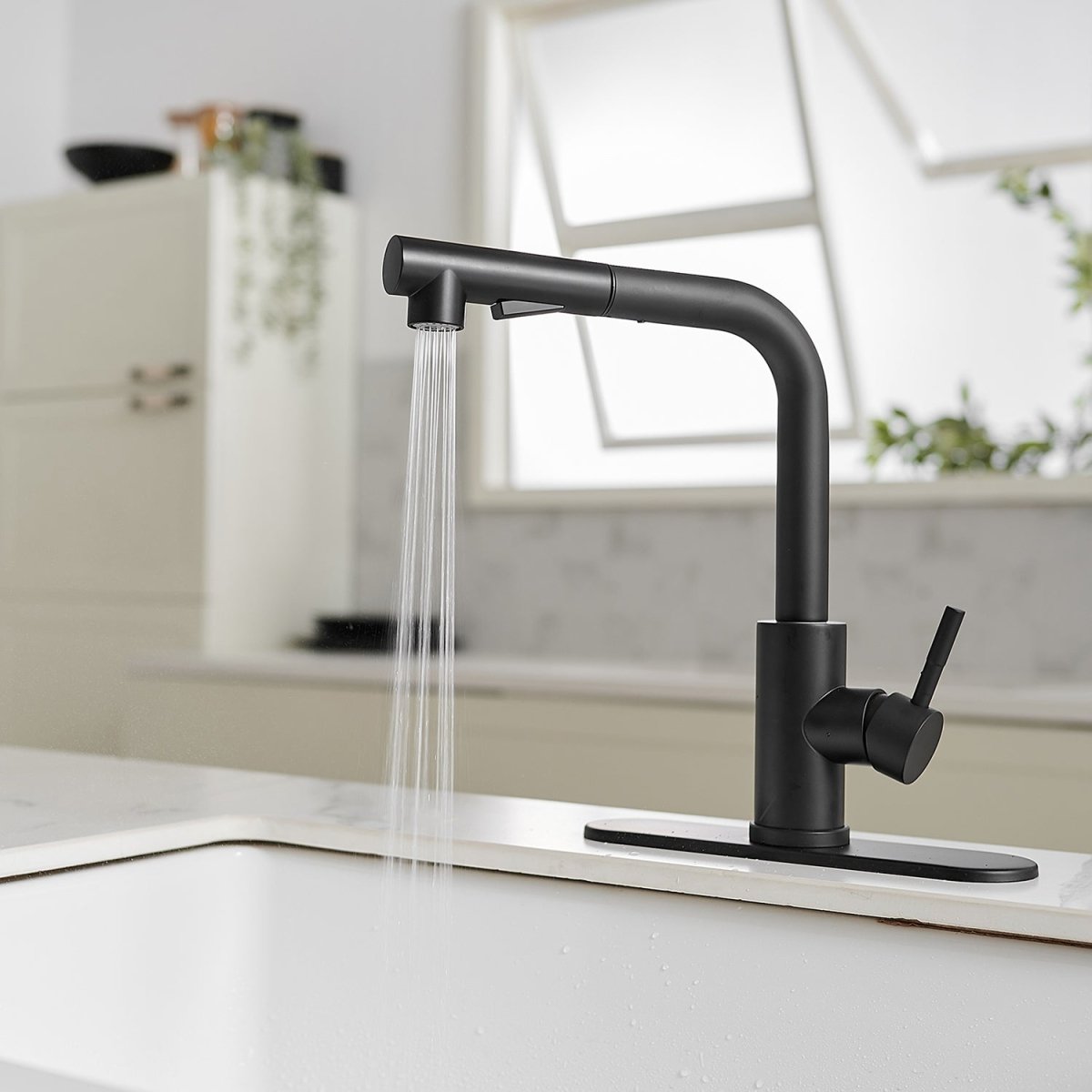 Single Hole Single-Handle Pull out Kitchen Faucet Black - buyfaucet.com