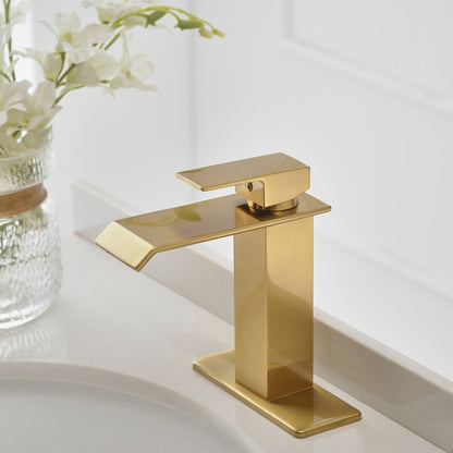 Single Hole Single Handle Waterfall Bathroom Faucet Gold - buyfaucet.com
