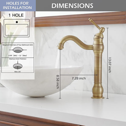 Single Hole Sink Faucet with 360-degree Swivel Spout Antique Brass - buyfaucet.com