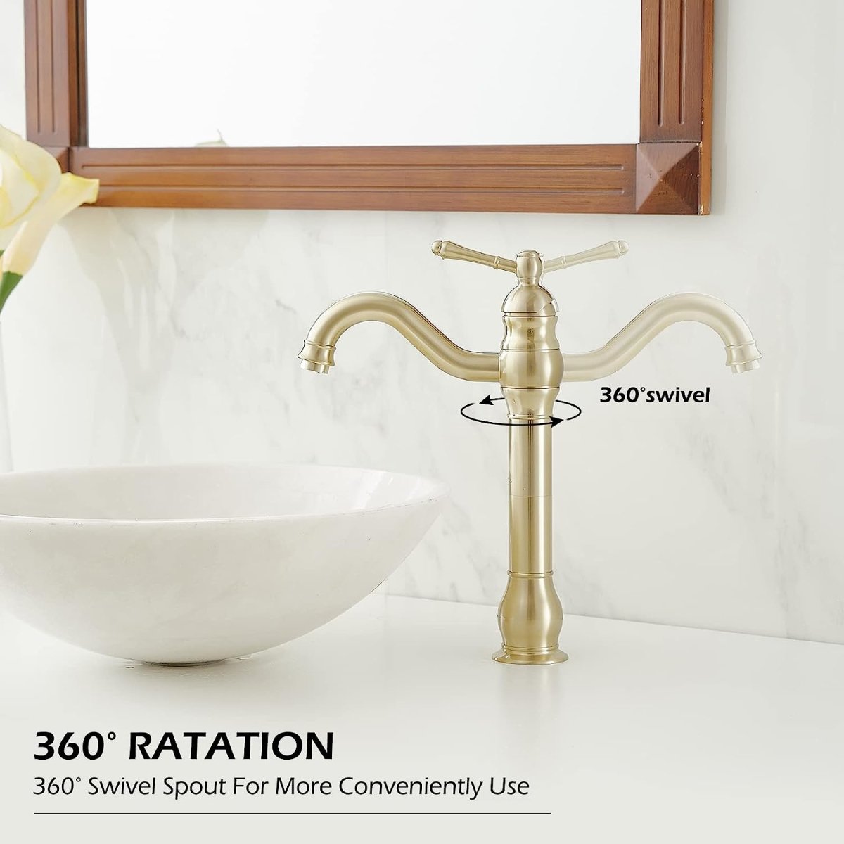 Single Hole Sink Faucet with 360-degree Swivel Spout Brushed Gold - buyfaucet.com
