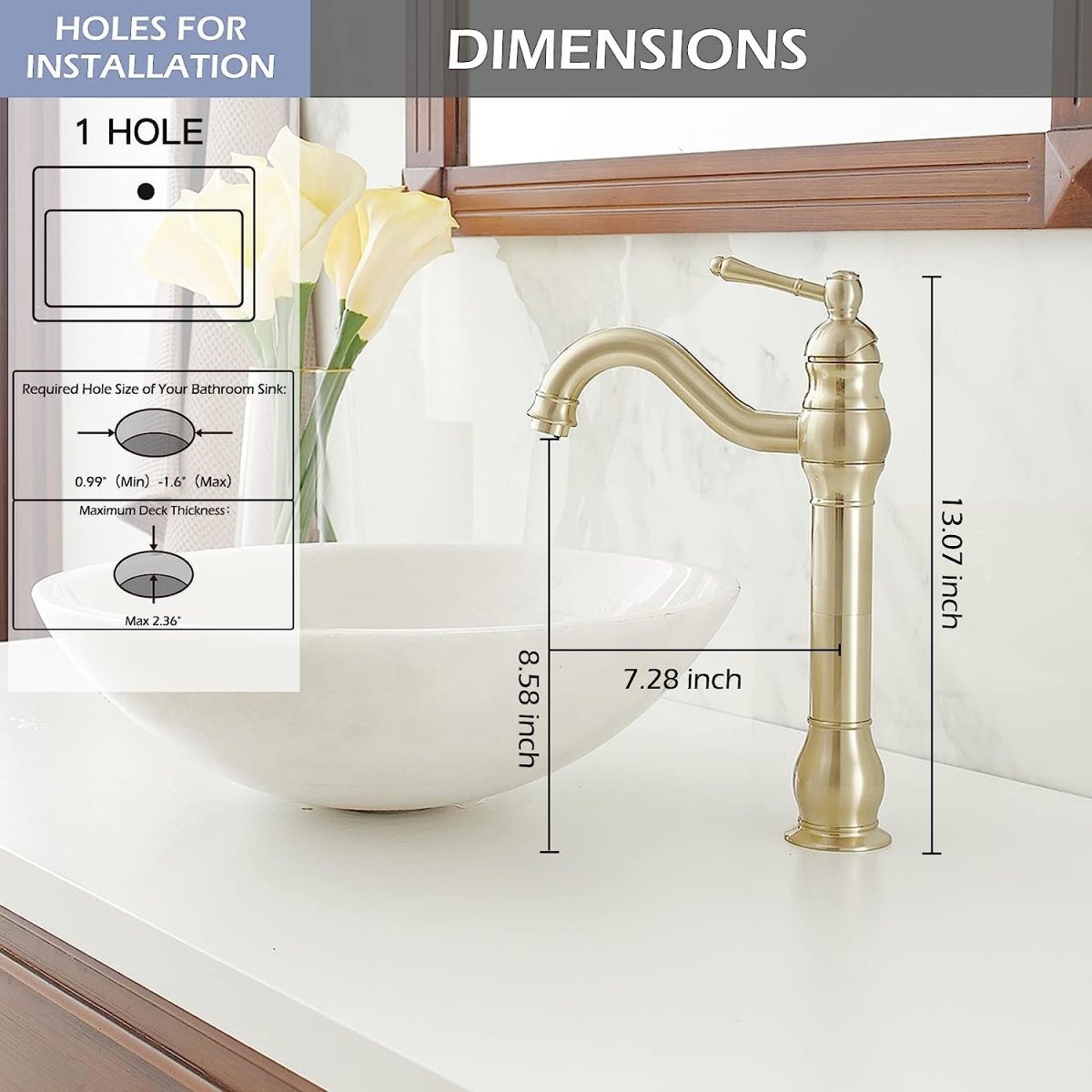Single Hole Sink Faucet with 360-degree Swivel Spout Brushed Gold - buyfaucet.com