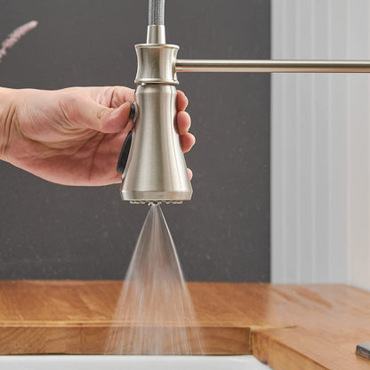 Single-Hole Sprayer 3 Spray Kitchen Faucet Brushed Nickel - buyfaucet.com