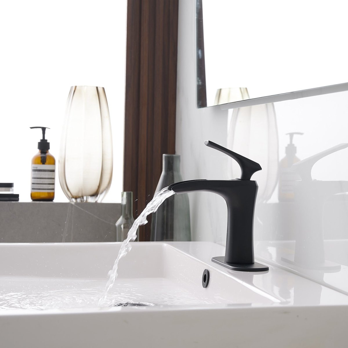 Single Hole Waterfall Bathroom Faucets Sink Faucets Matte Black - buyfaucet.com